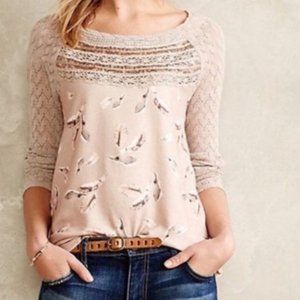 One September, feather/lace Anthropologie top